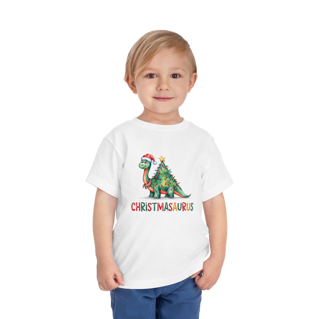 Toddler Christmas Tee with Fun Christmasaurus Dinosaur Design, Holiday Shirt, Gift for Kids, Xmas Outfit, Festive Clothing