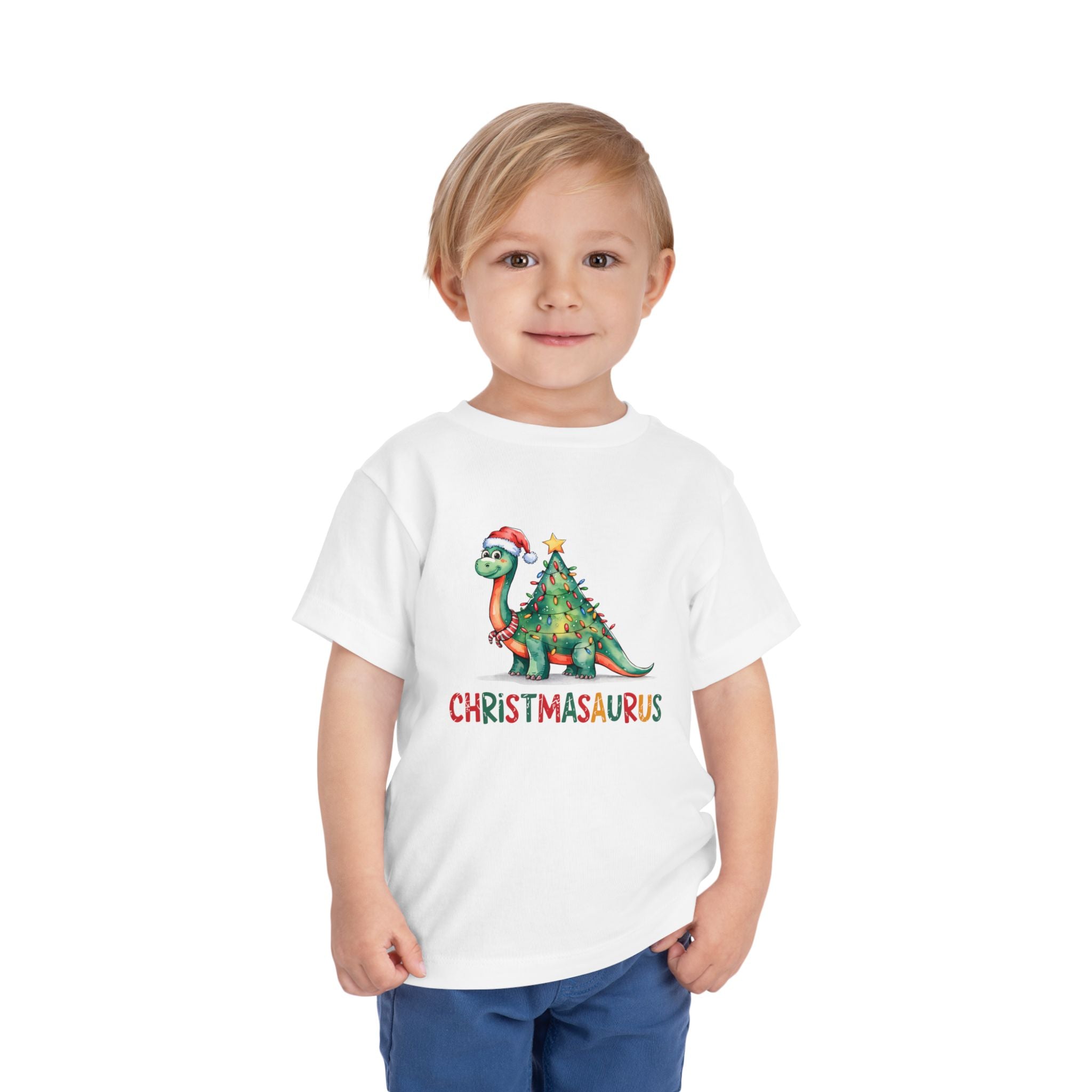 Toddler Christmas Tee with Fun Christmasaurus Dinosaur Design, Holiday Shirt, Gift for Kids, Xmas Outfit, Festive Clothing