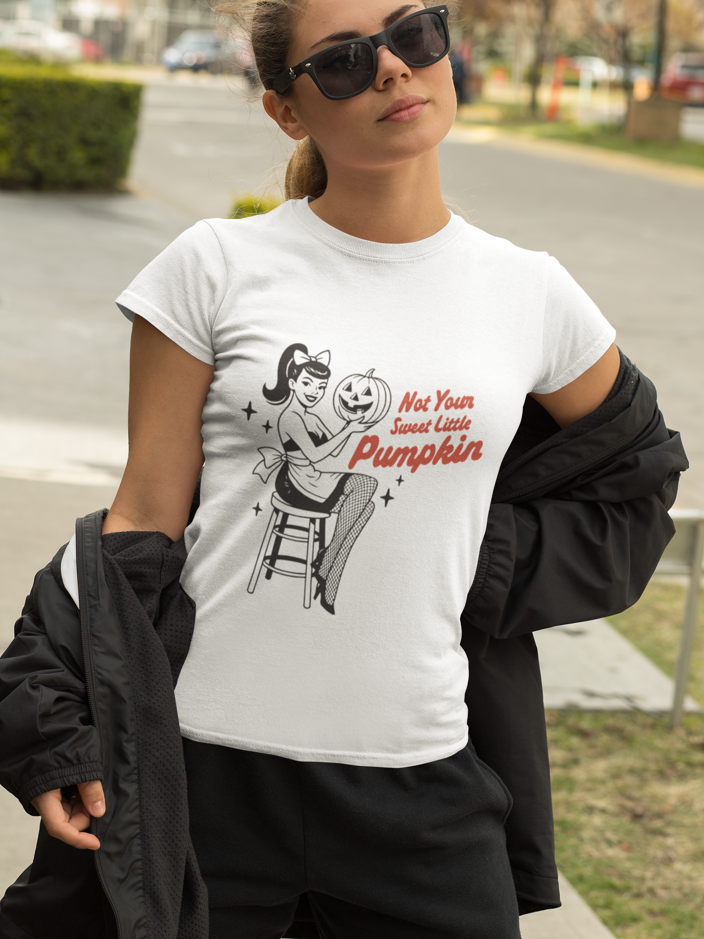 Halloween Vintage Pin-Up Tee, Not Your Sweet Little Pumpkin Shirt, Unisex Short Sleeve T-Shirt, Cute Gift for Fall, Spooky Season Fashion