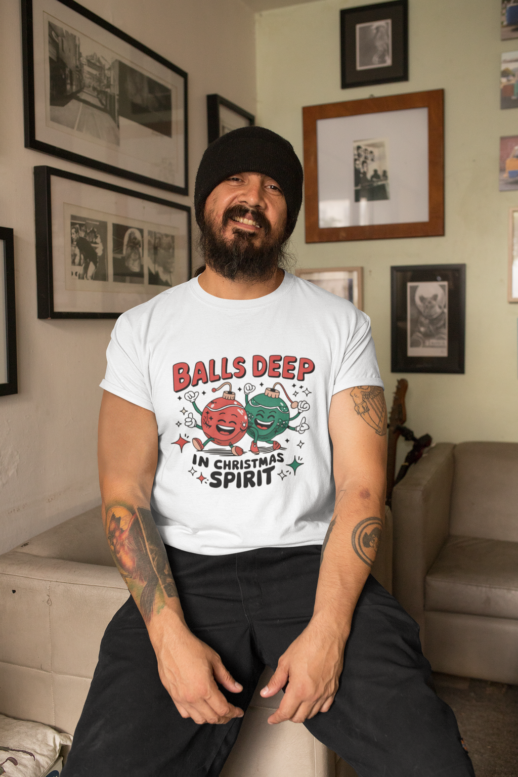 Funny Christmas Unisex T-Shirt - "Balls Deep in Christmas Spirit" Humor