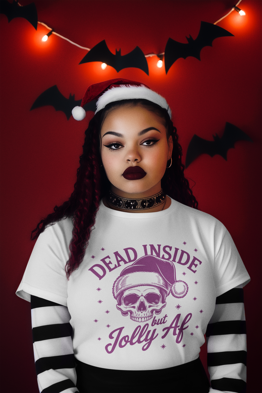 Skull Christmas Tee, Dead Inside but Jolly AF, Funny Holiday T-Shirt, Goth Christmas Gift, Unisex Cotton Tee